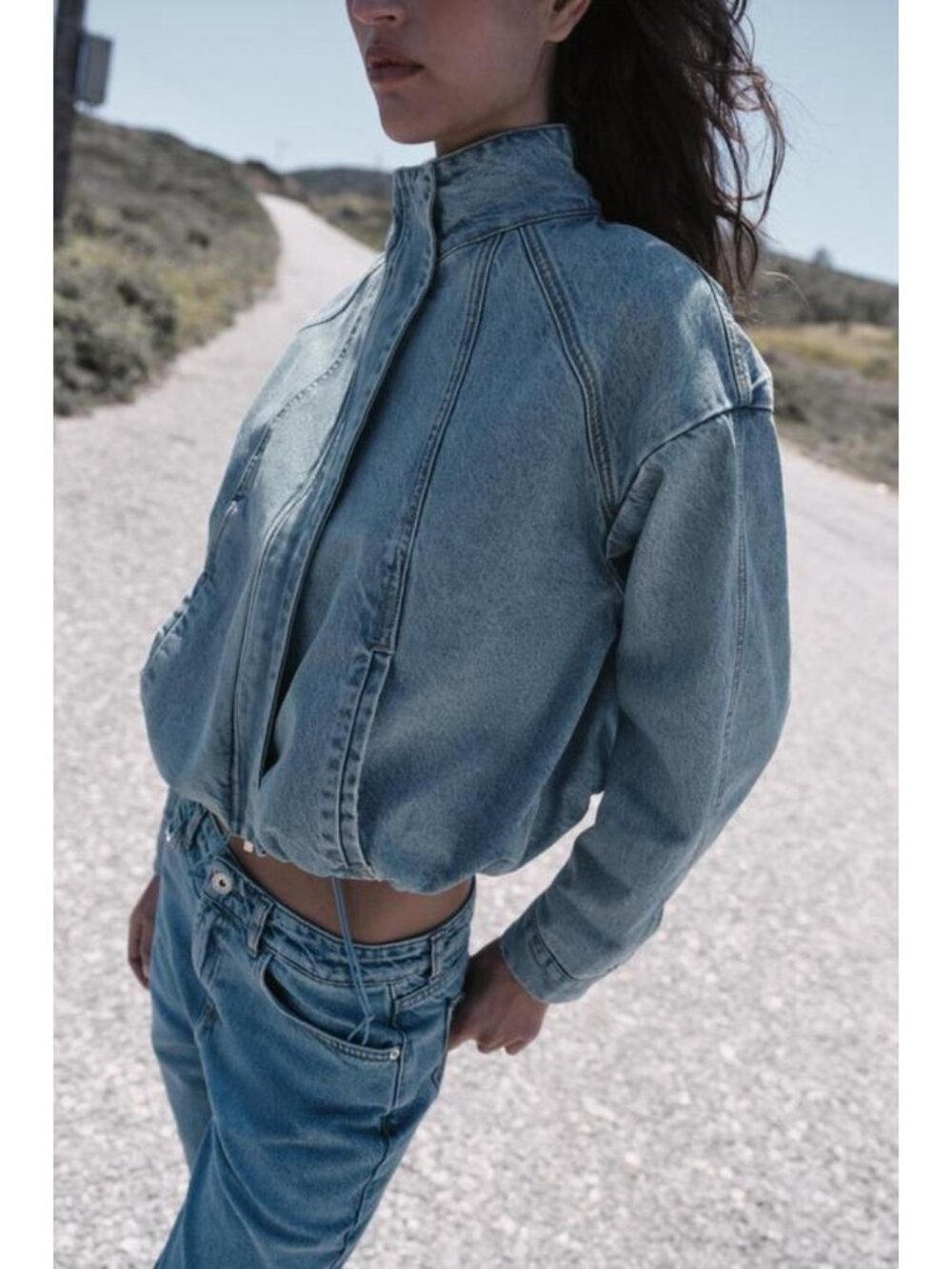 ZARA Z1975 HIGH NECK DENIM BOMBER JACKET - Picture 7 of 11